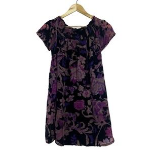 Simisue Floral Burnout Velvet Mini Dress Purple Pink Boho Smocked Neck Size S
